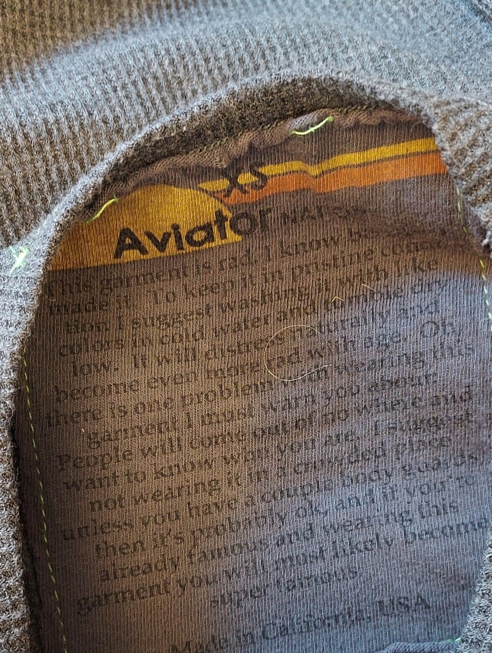 Aviator Nation Gray Thermal Long Sleeve Logo Tee Size XS - Picture 9 of 11